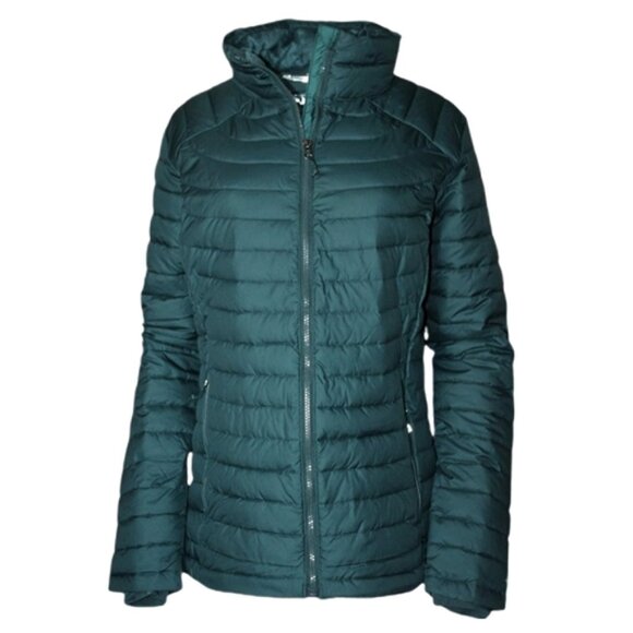 Columbia Puffer Jacket Womens Medium White Out ll Omni Heat Dark Seas Teal - Picture 1 of 15